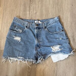 Vintage Distressed High-Rise Denim Shorts